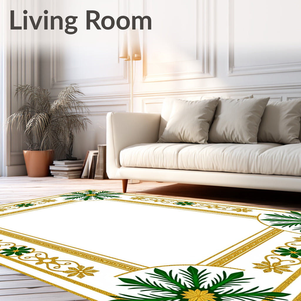 Golden Green Foliage Corner Medallion Rug
