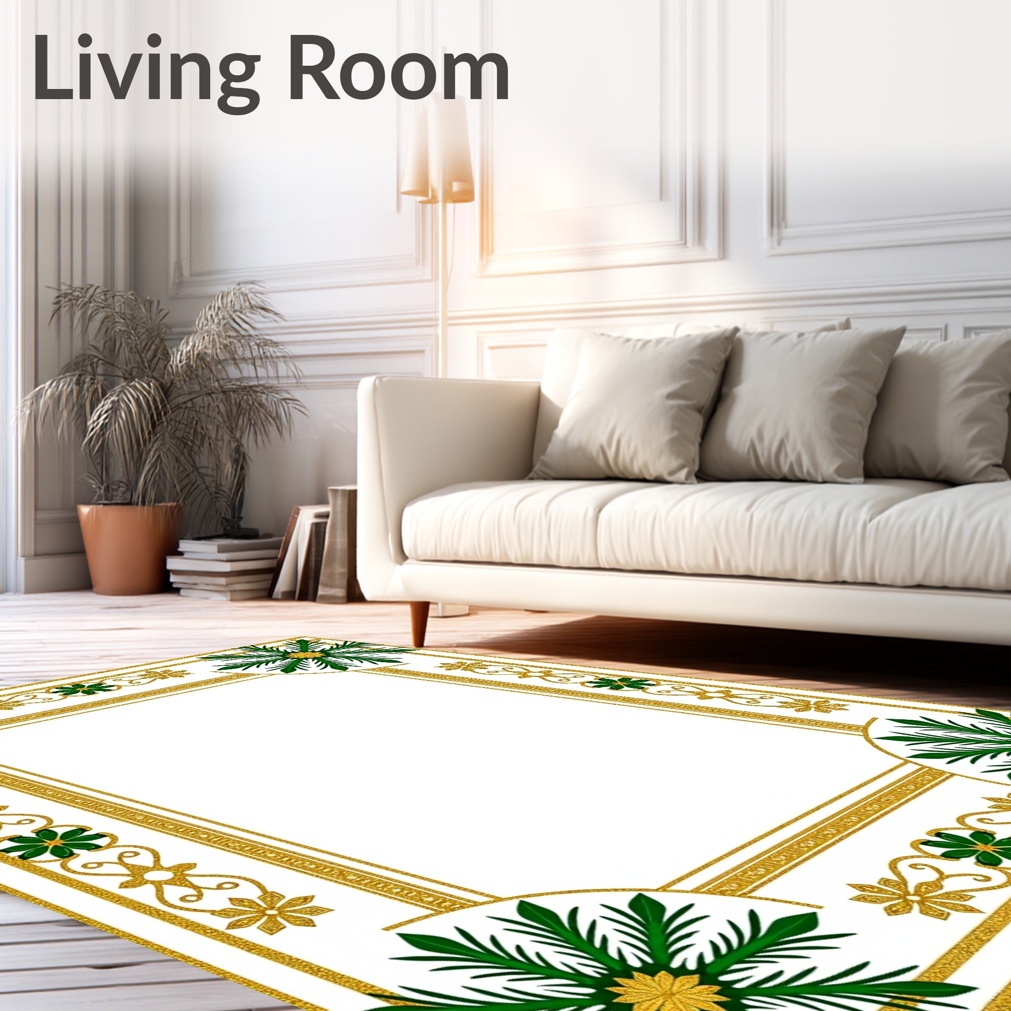 Golden Green Foliage Corner Medallion Rug