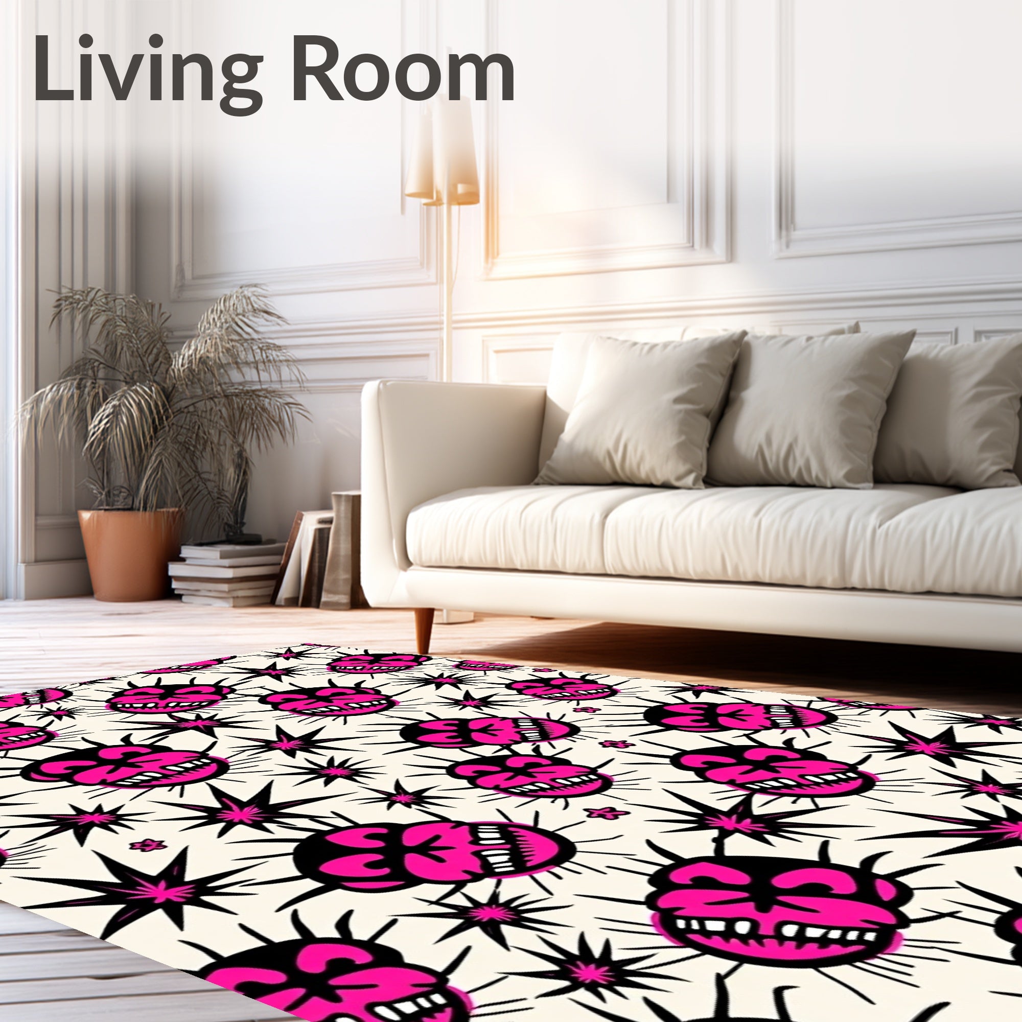 Hot Pink Skull Spiky Starburst Rug