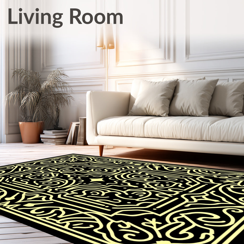 Black Gold Interlocking Labyrinth Rug