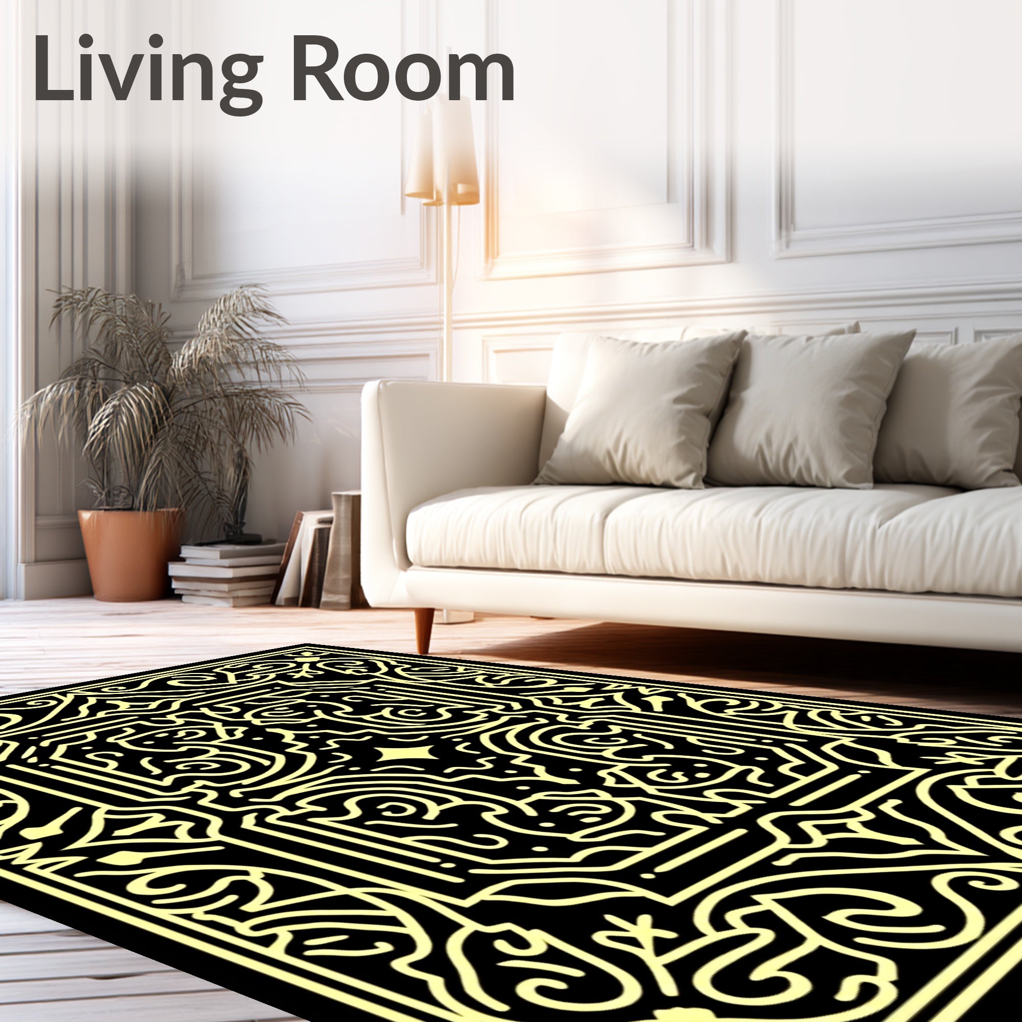 Black Gold Interlocking Labyrinth Rug