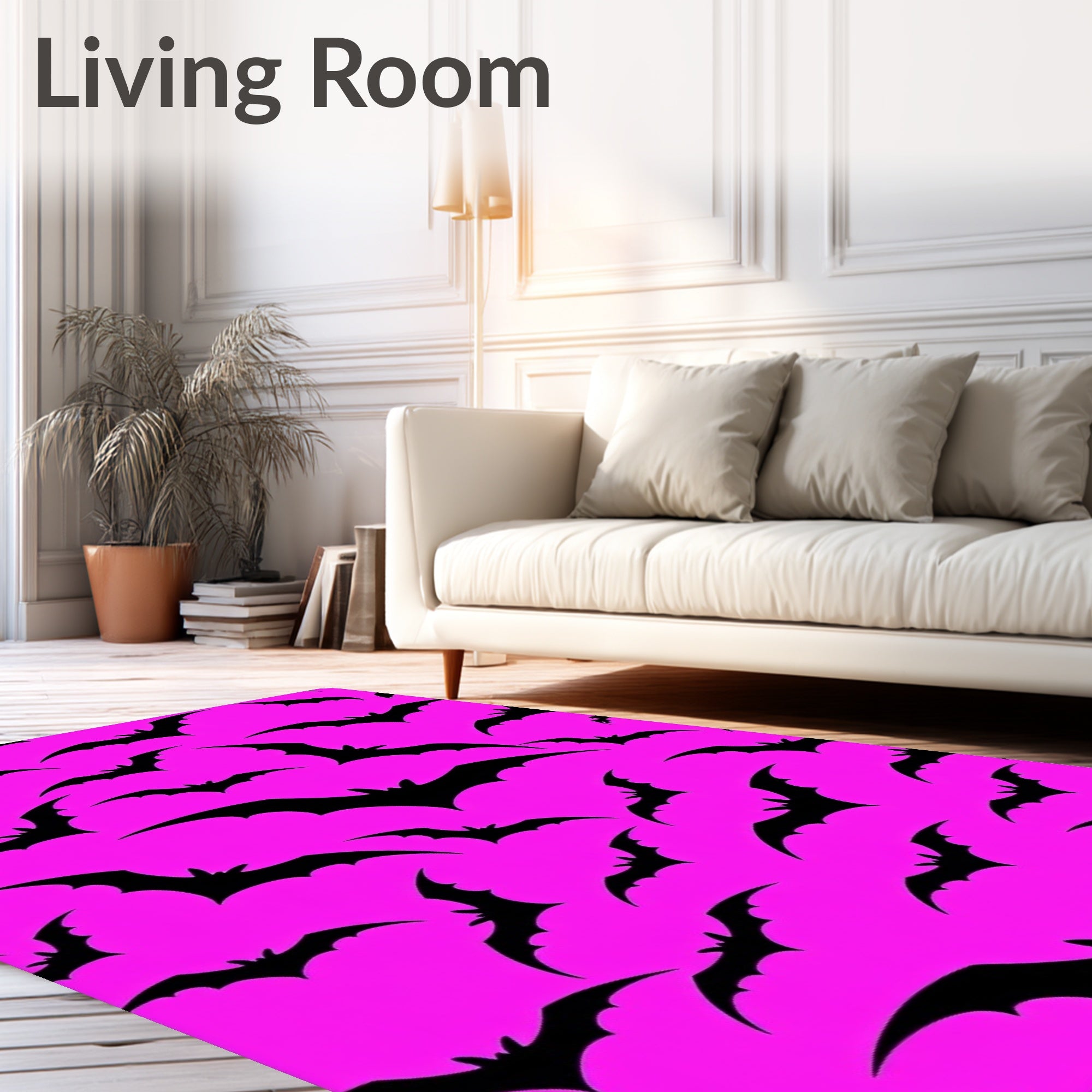 Black Bats Hot Pink Background Rug