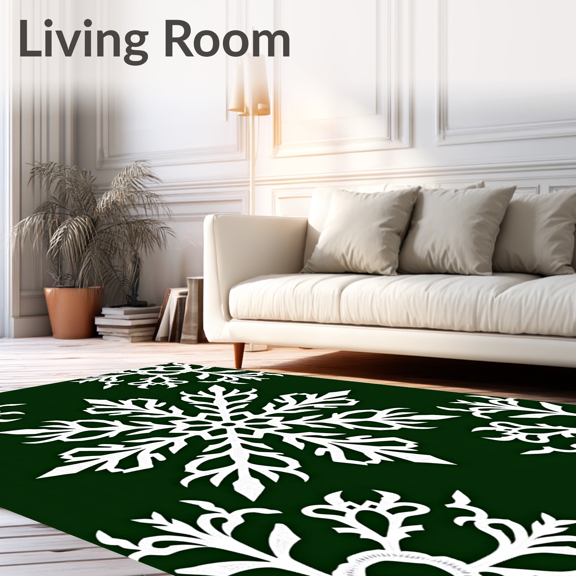 White Snowflake Forest Contrast Rug
