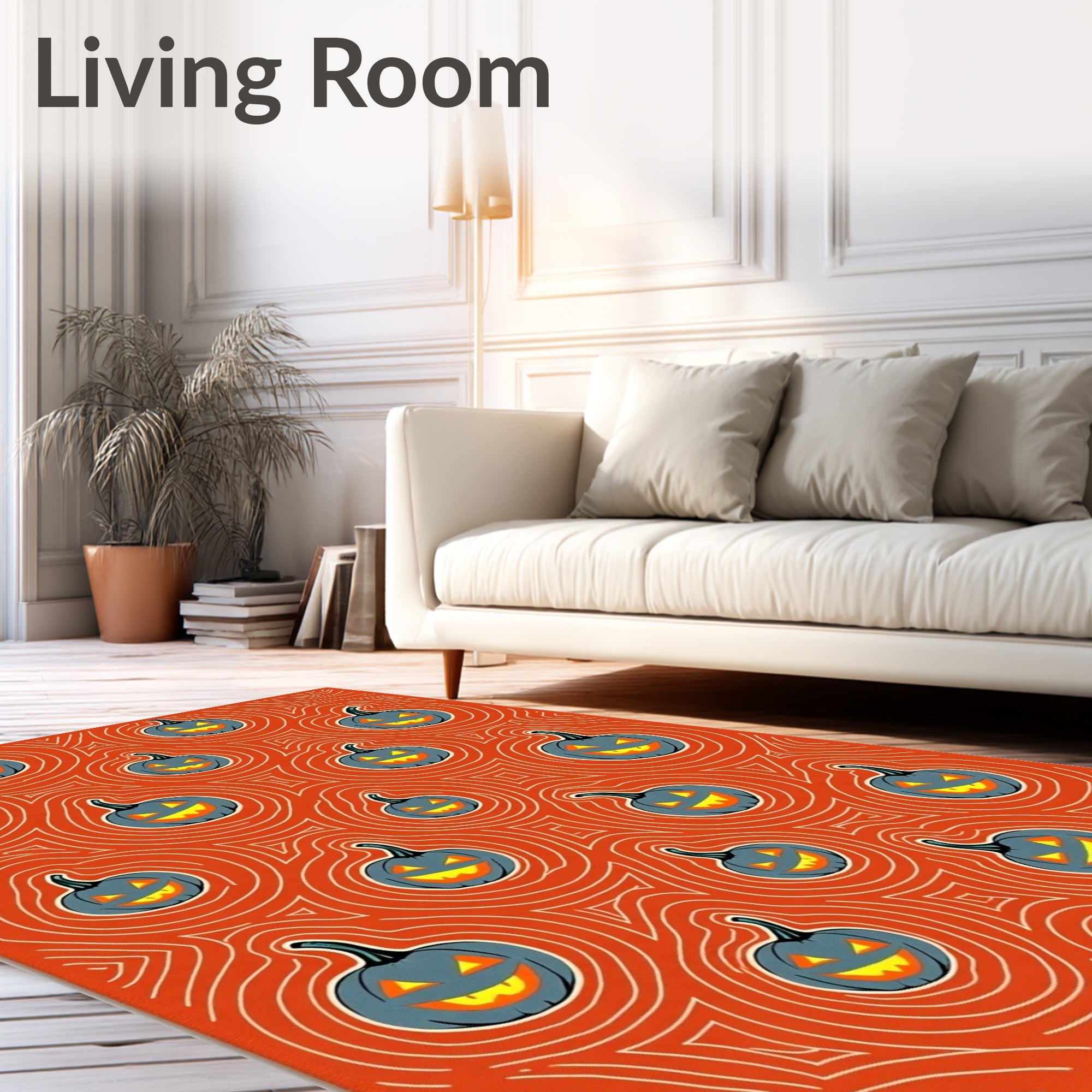 Orange Pumpkin Swirl Halloween Rug