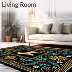 Orange Dog Black Floral Border Rug