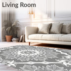 Gray Mandala Floral Medallion Rug