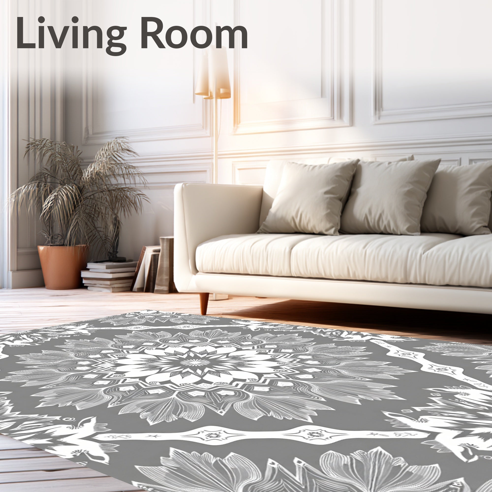 Gray Mandala Floral Medallion Rug