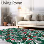 Emerald Green Red White Floral Flock Rug