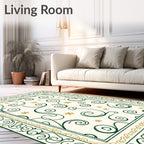 Green Gold Swirl Floral Border Cream Rug