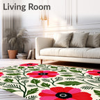 Vibrant Red Pink Floral Foliage Rug