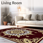 Crimson and Gold Floral Starburst Rug