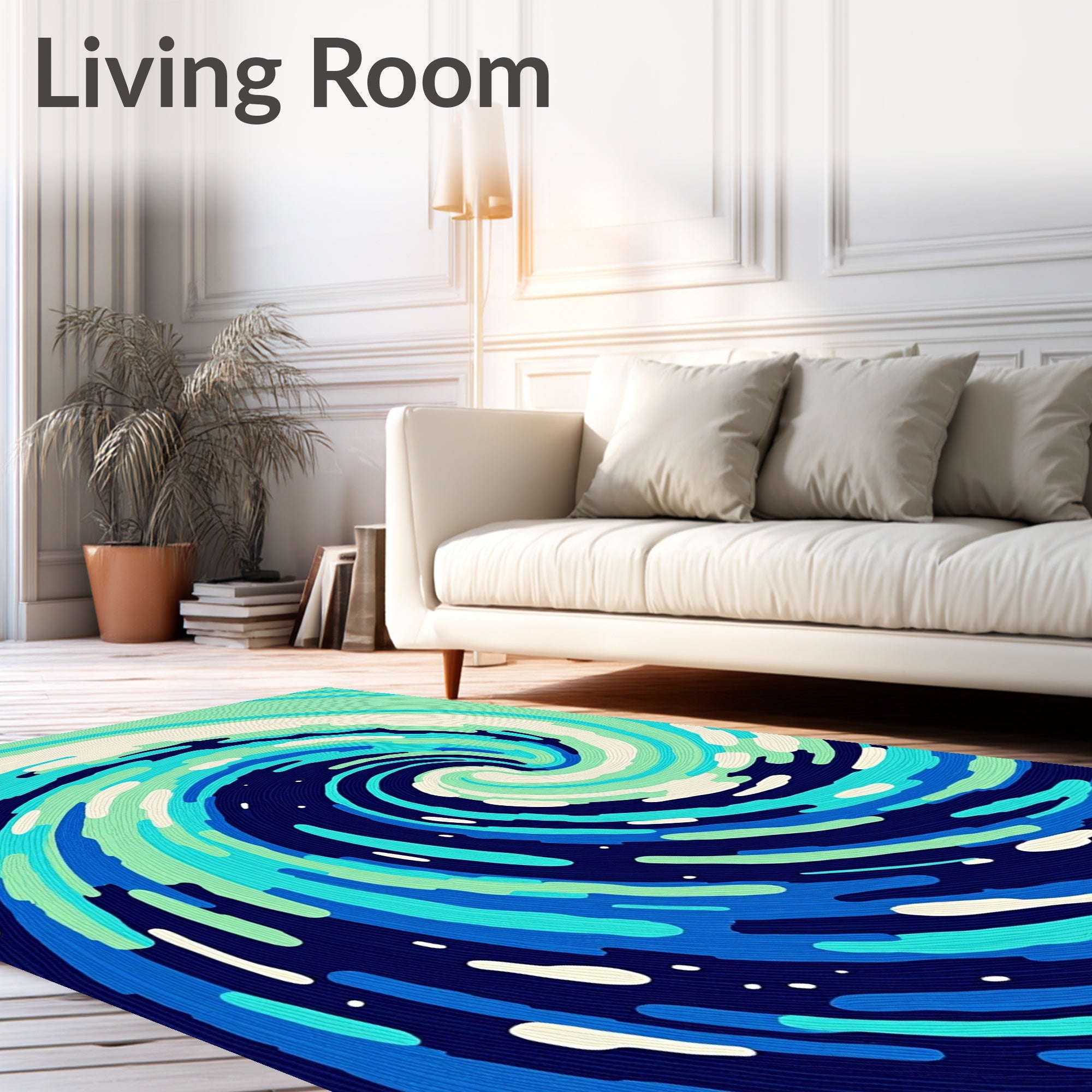 Dynamic Blue Teal Swirl Wave Rug