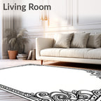Ornate Black Scrollwork Border Rug
