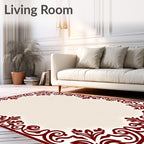 Rich Burgundy Vintage Scrollwork Border Rug