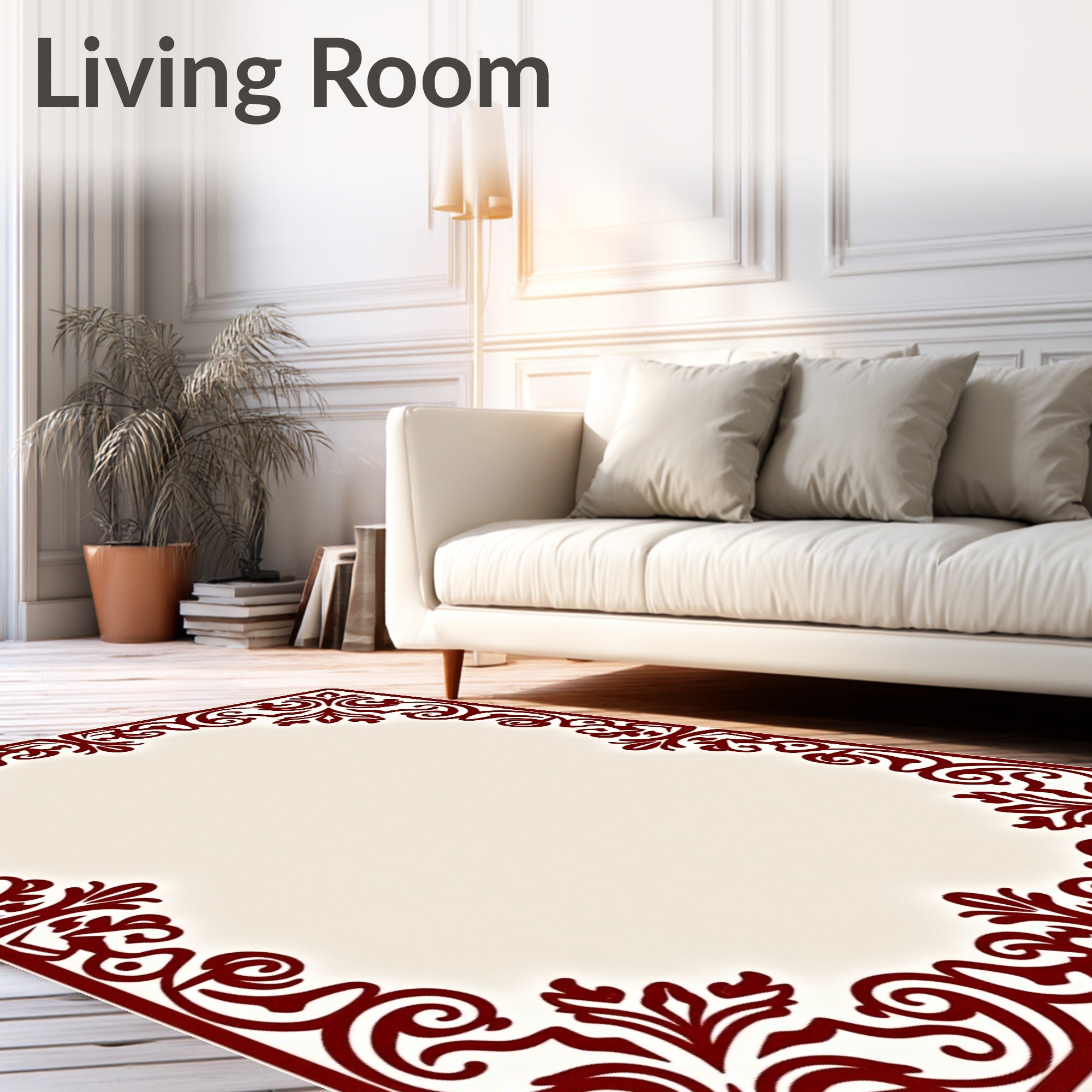 Rich Burgundy Vintage Scrollwork Border Rug