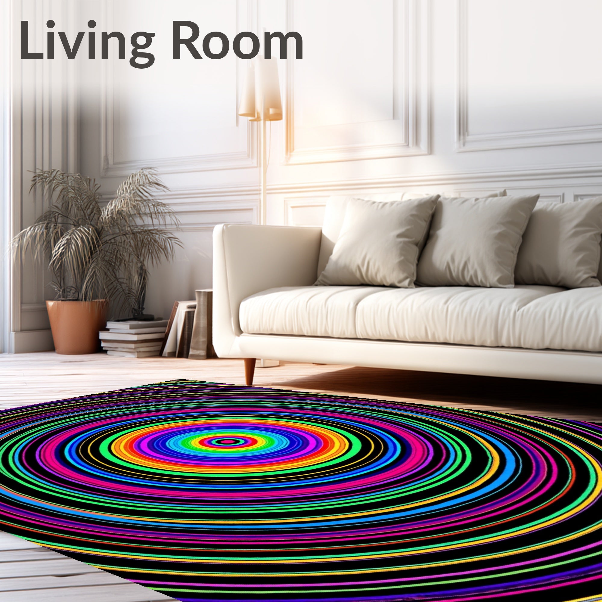 Vibrant Rainbow Concentric Circles Rug