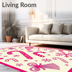 Whimsical Pink Candy Cane Snowflakes Rug