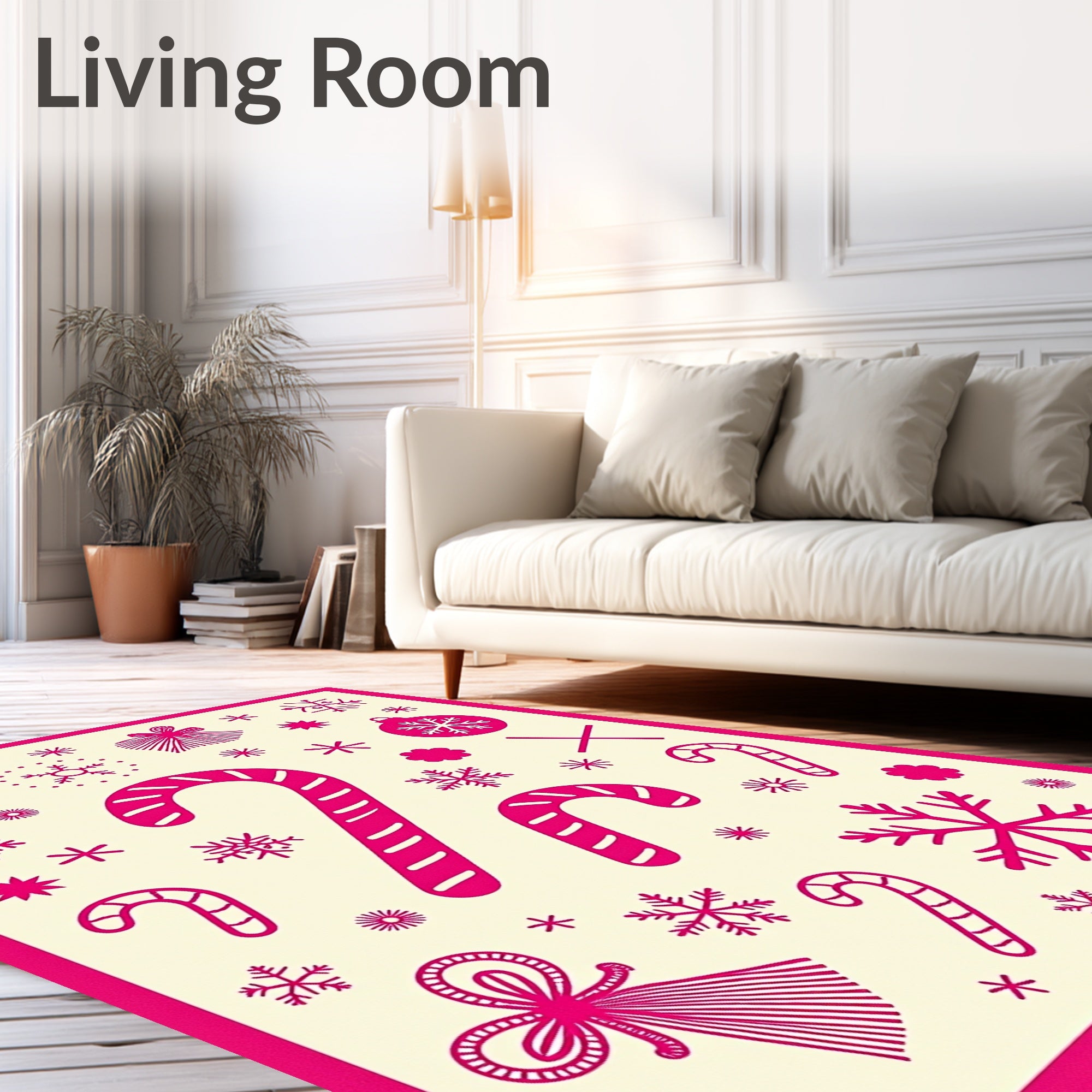 Whimsical Pink Candy Cane Snowflakes Rug