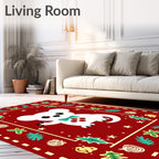 White Bear With Teal Bow Red Border Rug