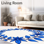 Vibrant Blue Floral Wreath Rug