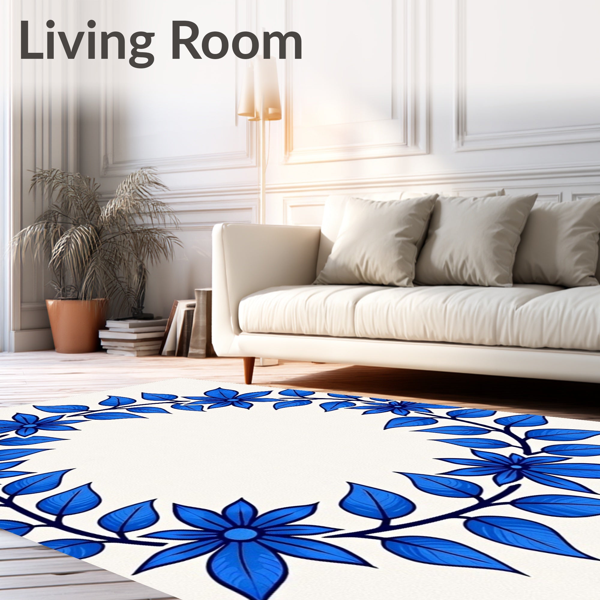 Vibrant Blue Floral Wreath Rug