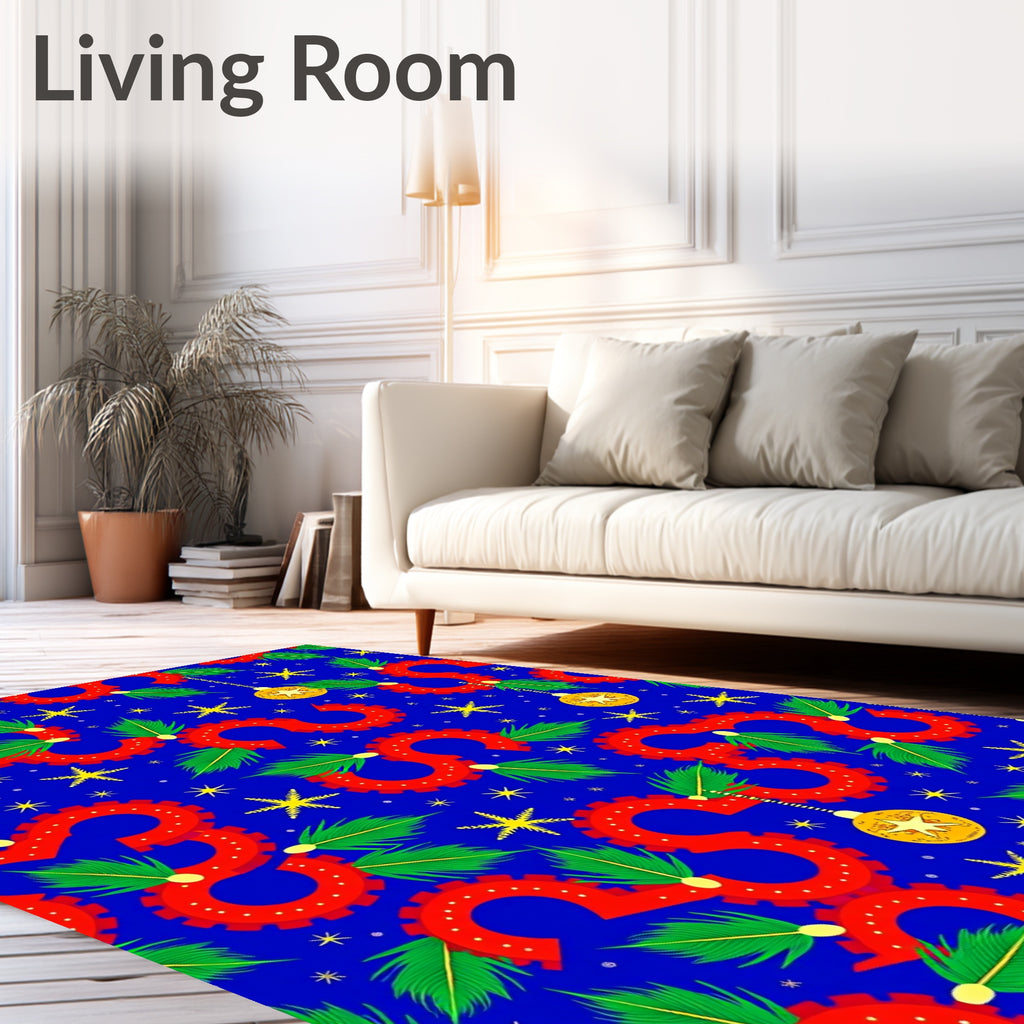 Red Serpent Winding Holiday Scene Rug