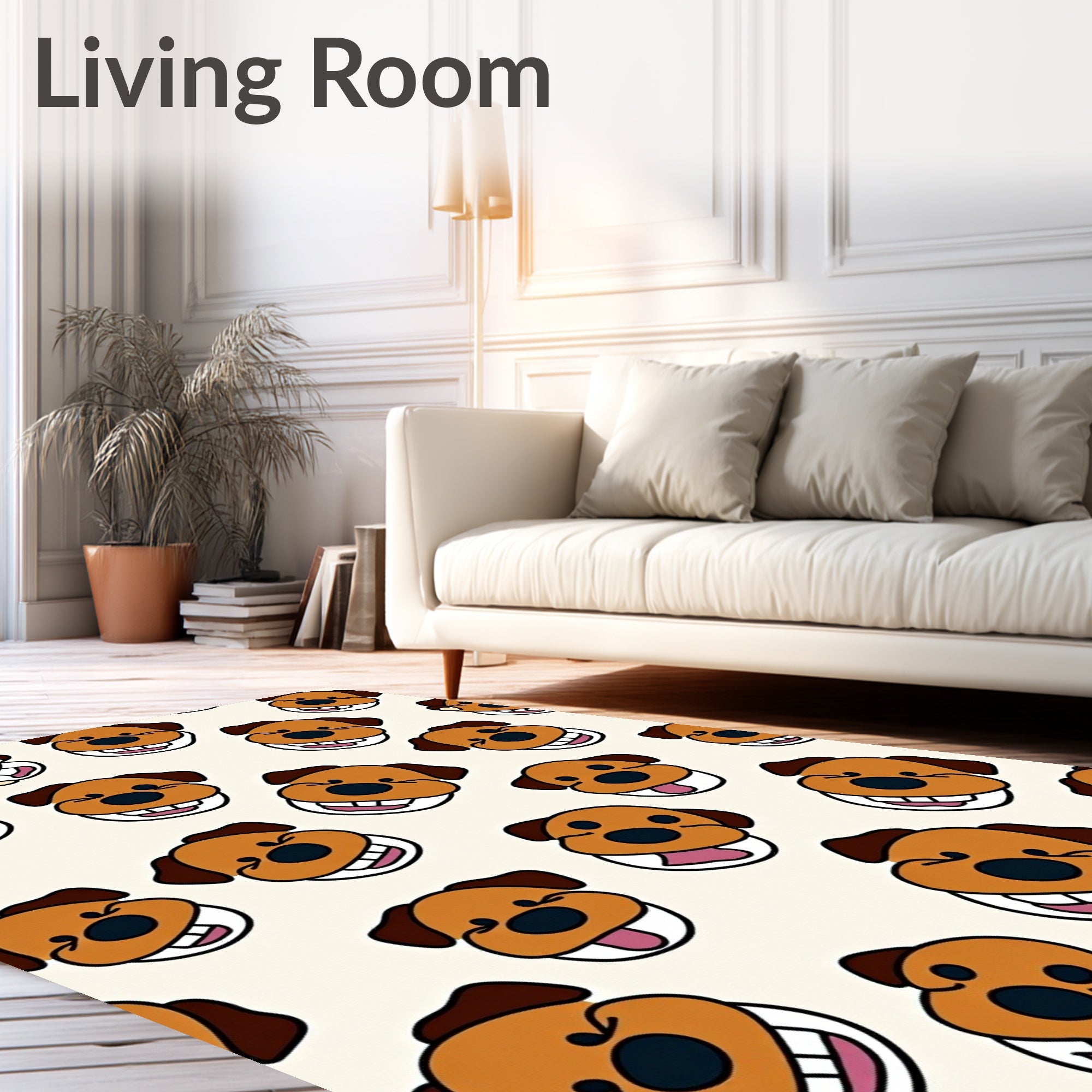 Happy Brown Dog Faces Repeating Pattern Rug