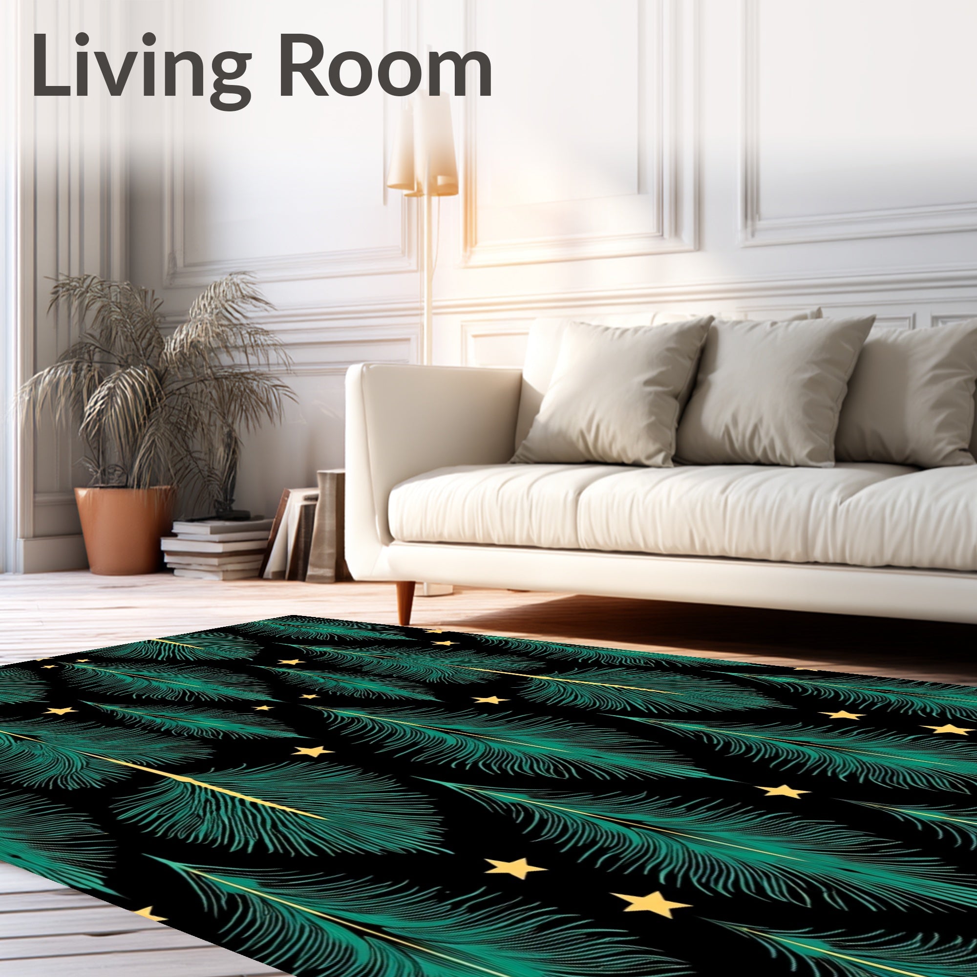 Emerald Forest Stars Black Rug