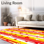 Crimson Yellow Starburst Stripes Rug