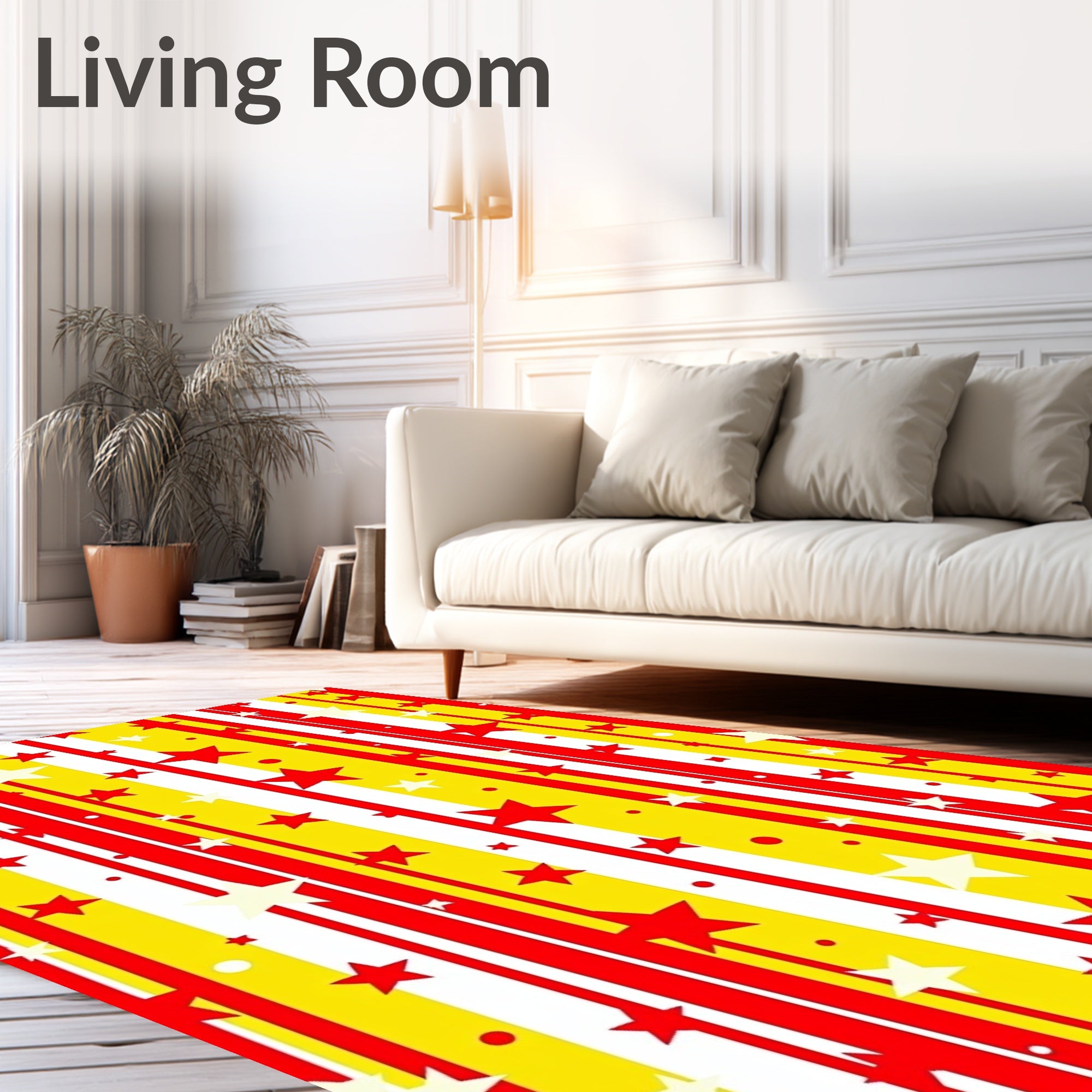 Crimson Yellow Starburst Stripes Rug