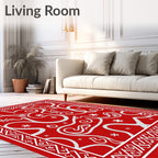 Bold Red White Swirl Snowflake Border Rug