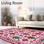 Whimsical Elf Snowflake Pink Borders Rug