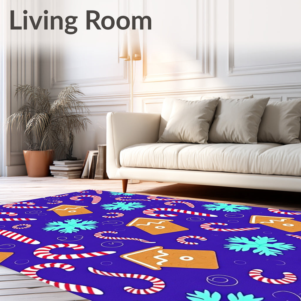 Blue Gingerbread Candy Cane Snowflake Collection Rug