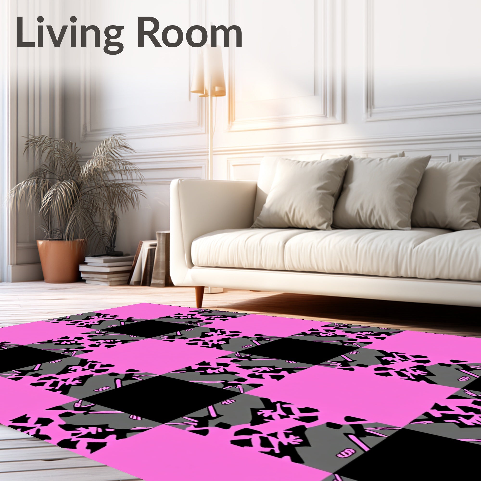 Pink Black Gray Checkered Graphic Rug