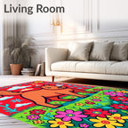 Whimsical Orange Squirrel Meadow Blooms Rug