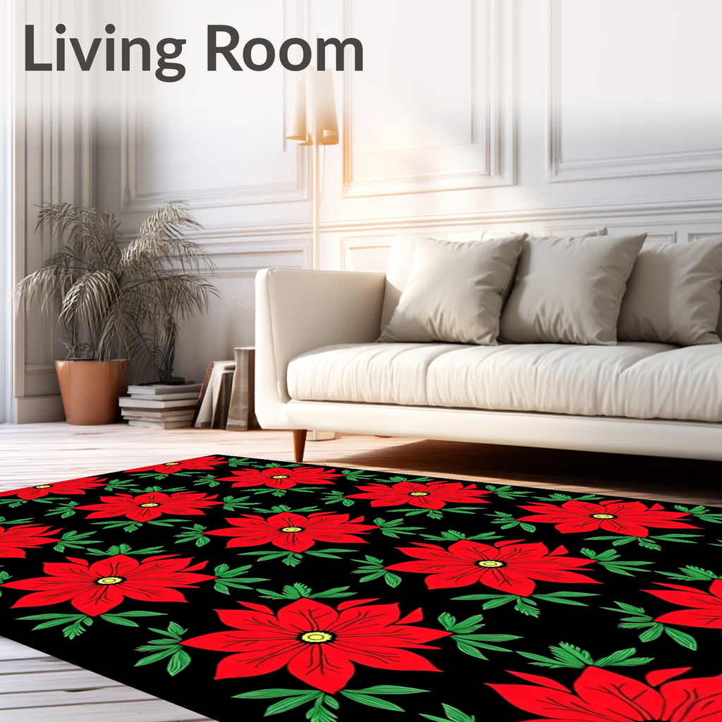 Bold Red Floral Poinsettia Foliage Rug