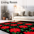 Bold Red Floral Poinsettia Foliage Rug