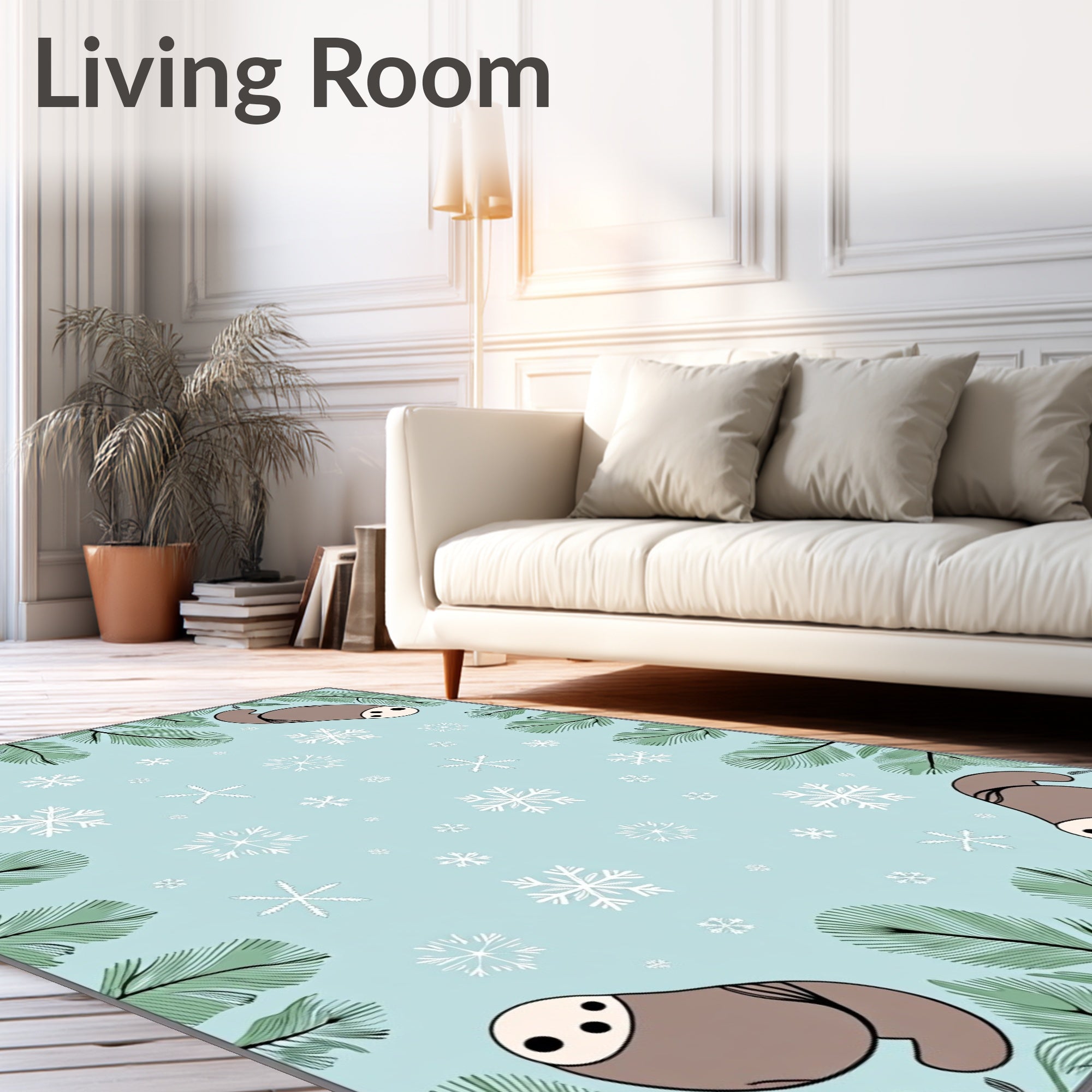 Cute Sloth Snowfall Forest Rug
