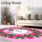 Pink Floral Snowman Wreath Rug