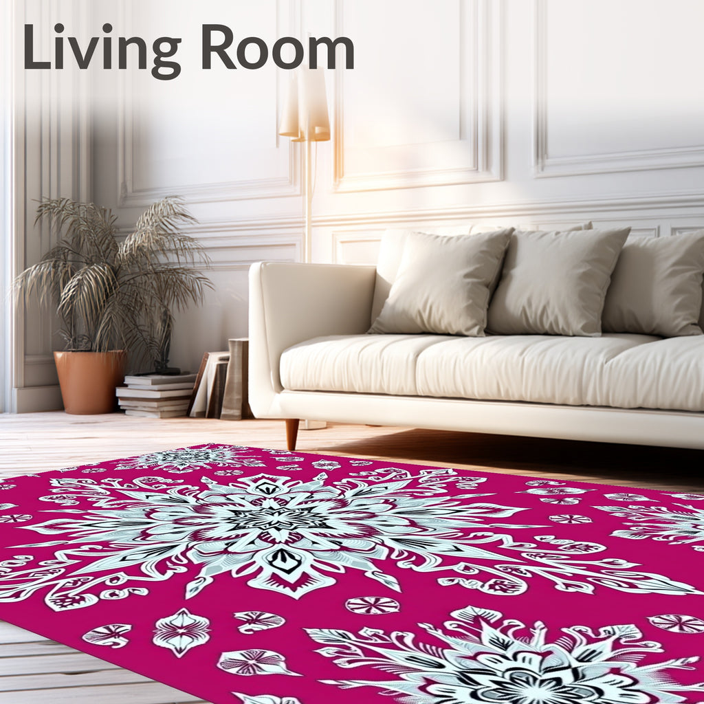 Fuchsia Mandala Snowflake Floral Accent Rug