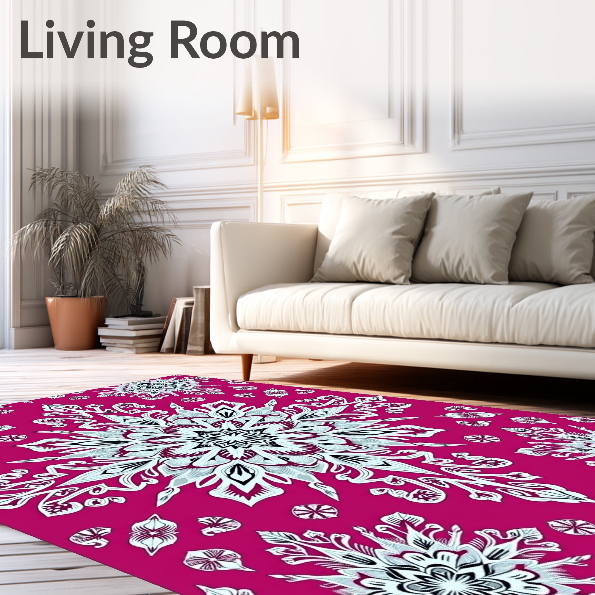 Fuchsia Mandala Snowflake Floral Accent Rug
