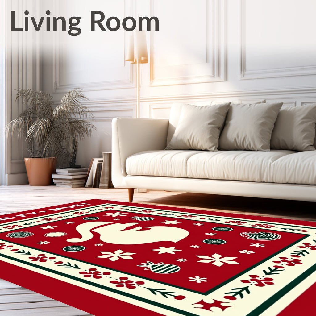 Festive Santa Claus Red Border Rug