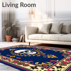 Dark Blue Skull Floral Ornament Rug
