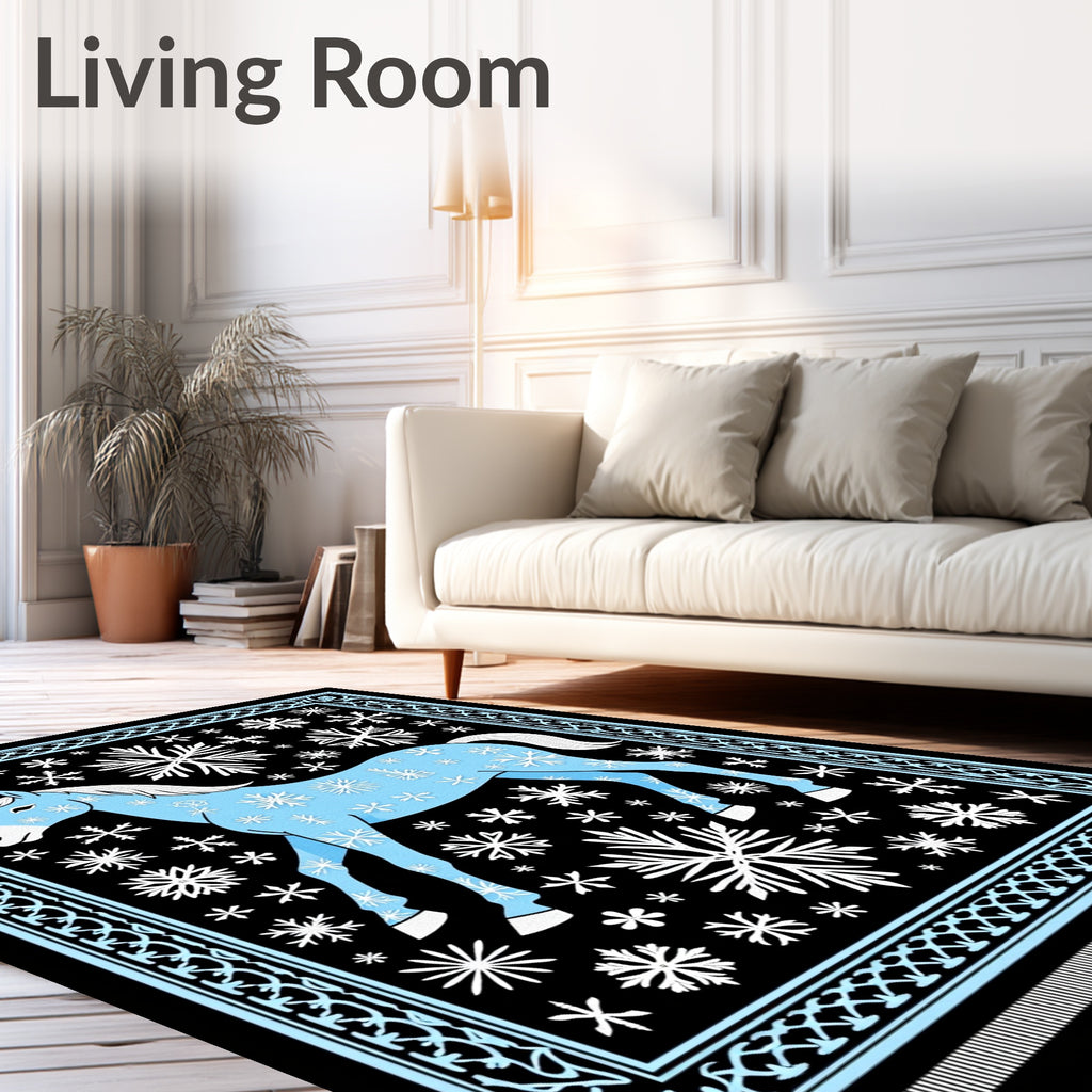 Sky Blue Horse Snowflake Winter Scene Rug