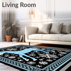 Sky Blue Horse Snowflake Winter Scene Rug