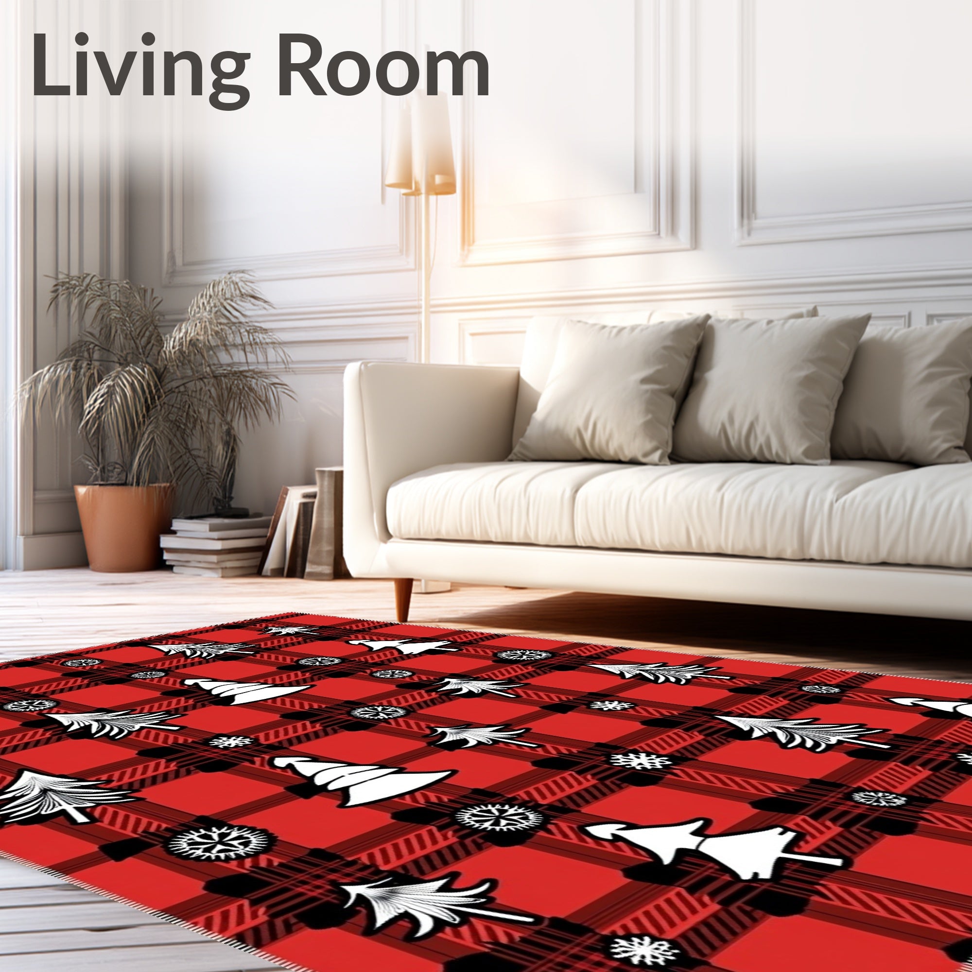 Red Buffalo Plaid Christmas Tree Snowflakes Rug