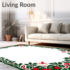 Vivid Red Hibiscus Green Tropical Border Rug