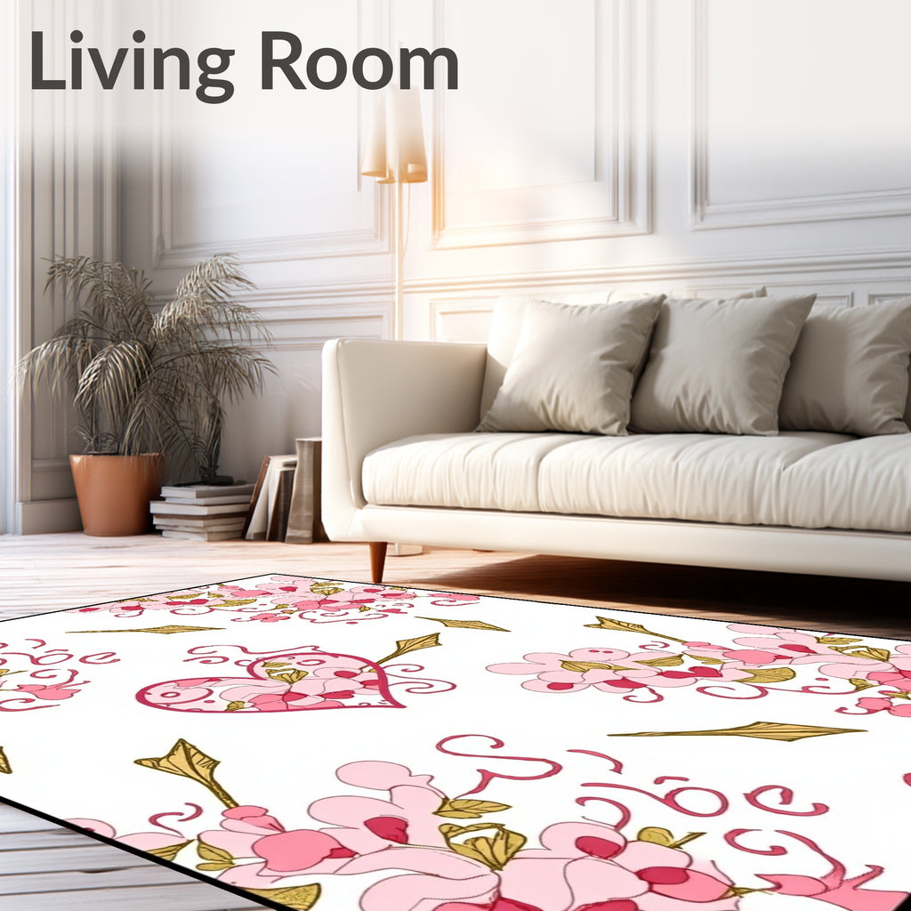 Pink Cherry Blossom Heart Arrow Rug