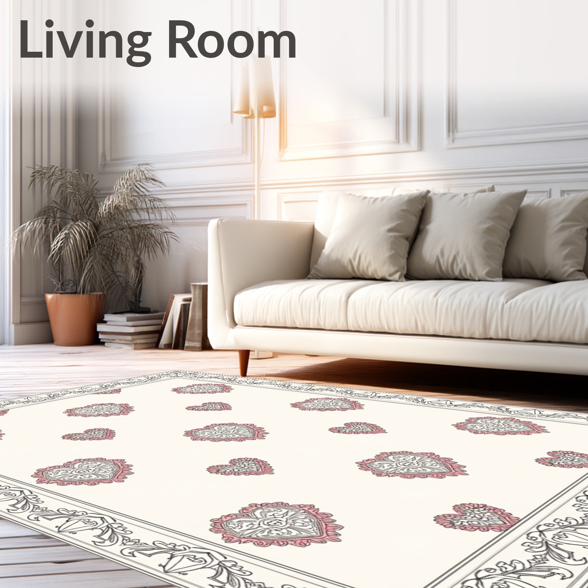 Vintage Pink Ornate Heart Border Rug