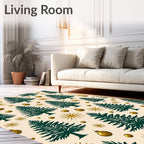 Green Evergreen Trees Golden Ornaments Rug